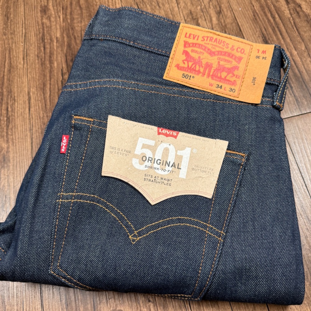 Levis 501 Original Shrink To Fit Jeans Mens 34x30 Blue Denim Button Fly Straight